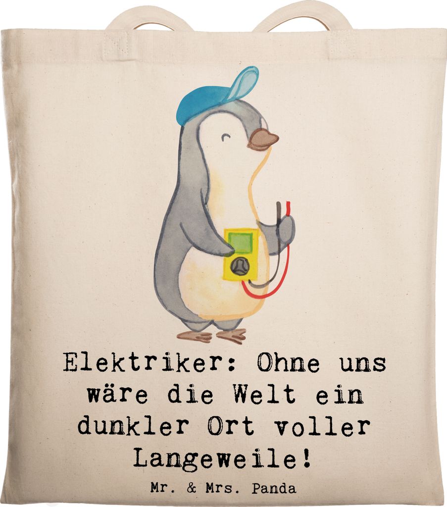 Mr. & Mrs. Panda Tote Bag Elektriker Helden - Transparent - Geschenk, Beruf, Handwerker, Shopping Tasche, Berufspassion, Berufsalltag, einkaufstasc...