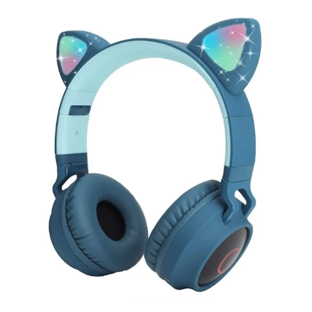 Casque sans fil MG CA-028 bleu marine avec oreilles de chat LED lumineuses