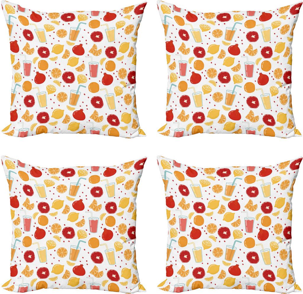 ABAKUHAUS Modern Kissenbezug Set (4 Stück), Obst Saft Zitrone, Moderner Doppelseitiger Digitaldruck, 45 cm x 45 cm, Aprikose Rubin