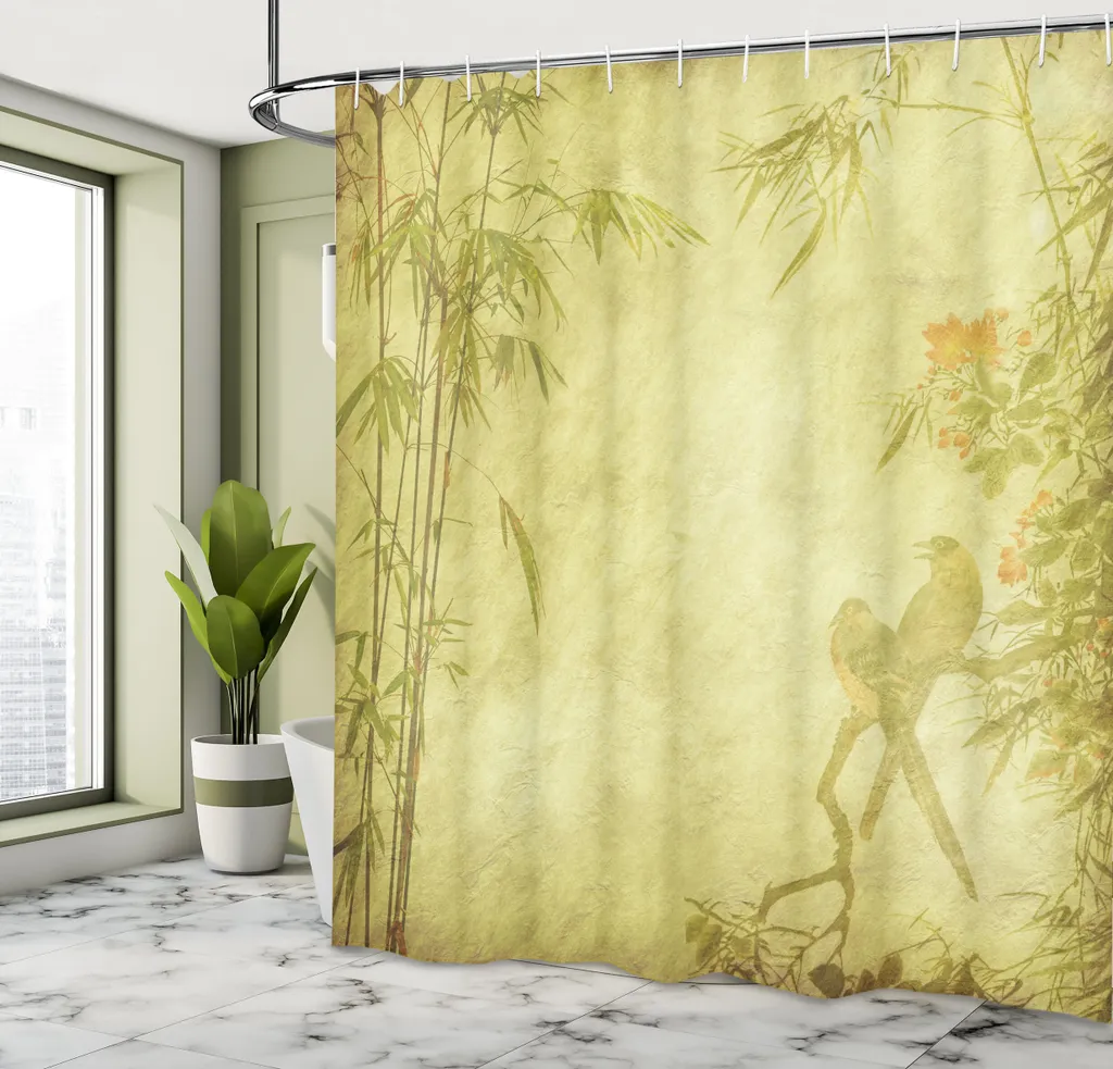 Rideau de douche textile vert grand format pour baignoire et douche - 3