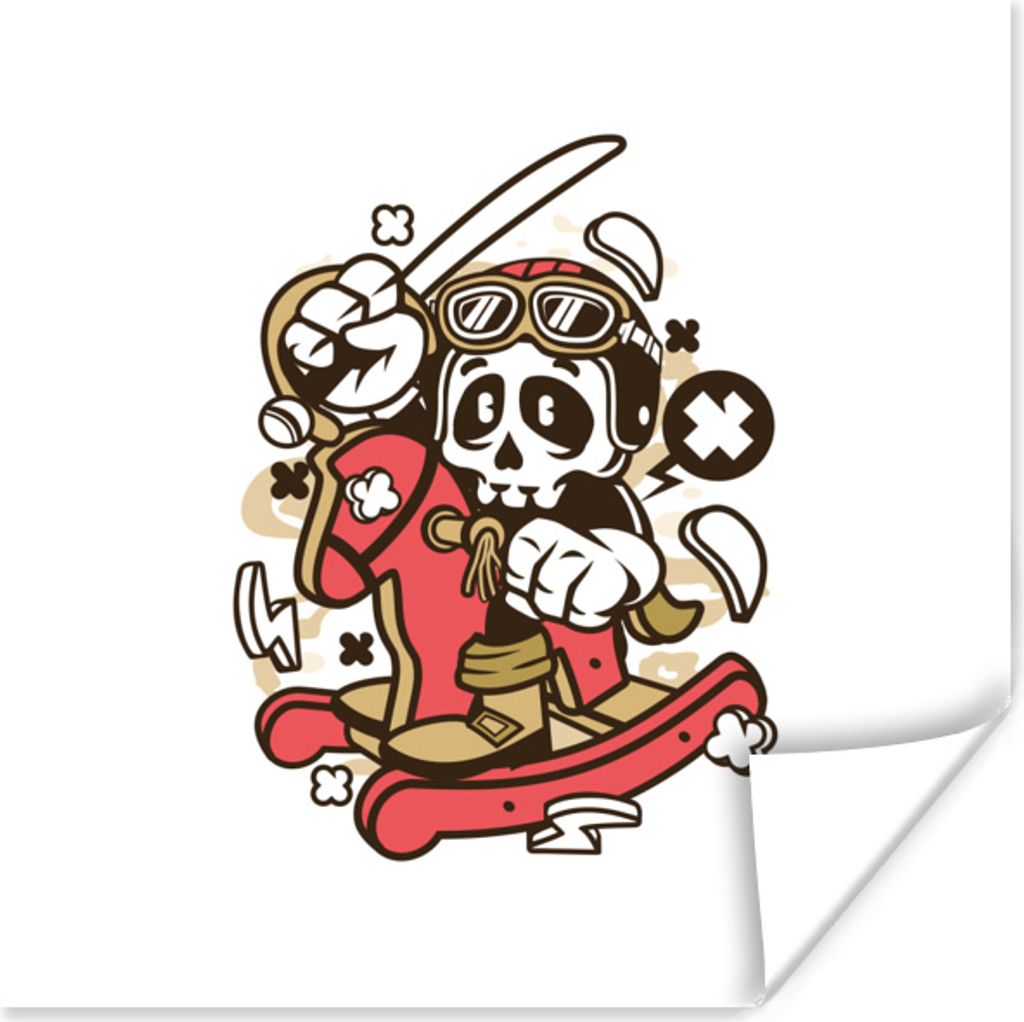 MuchoWow Poster Vintage - Totenkopf - Schaukelpferd 100x100 cm - Babyzimmer