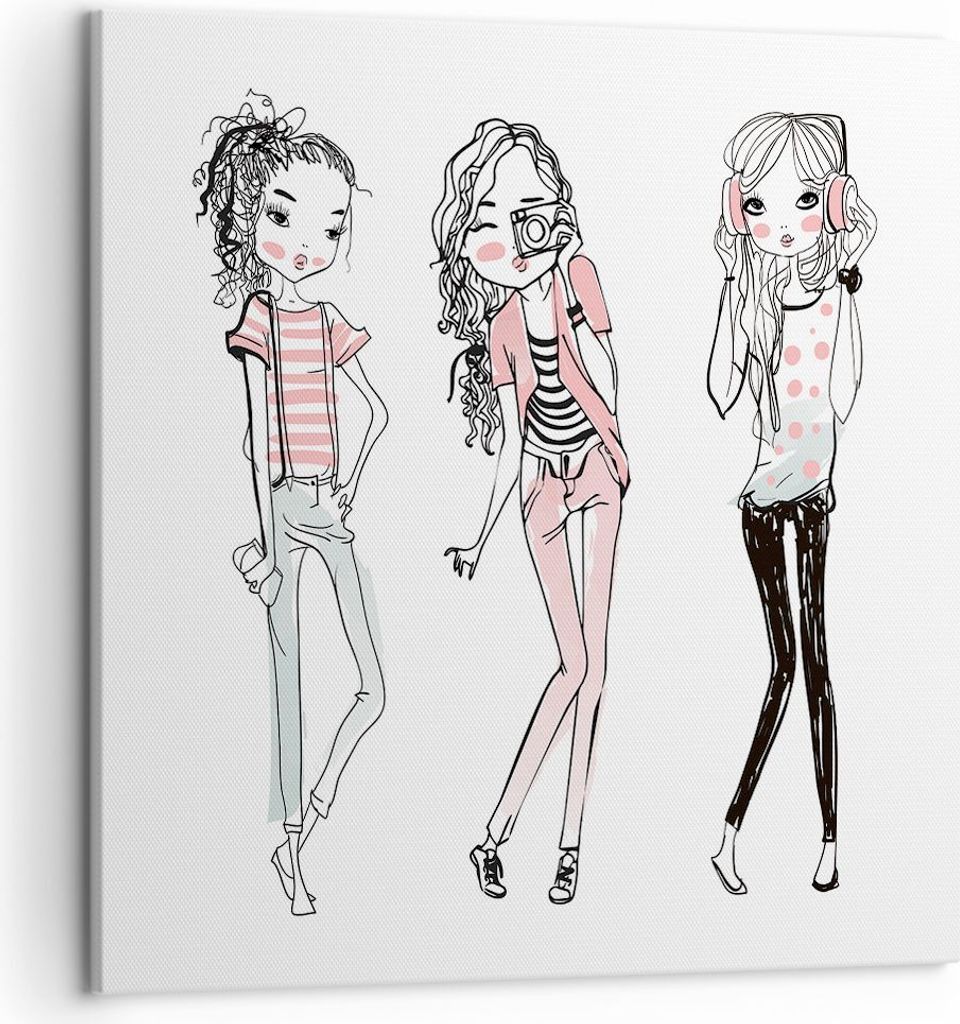 Bild auf Leinwand - Leinwandbild - Mädchen Mode Trends Treffen - 50x50cm - Wand Bild - Wanddeko - Leinwanddruck - Bilder - Kunstdruck - Wanddekora...