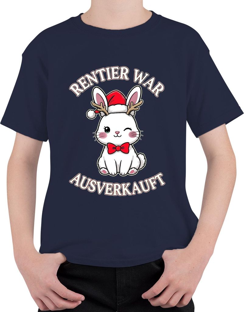 Rentier War t Weihnachtsgeschenk niedlicher Hase lustig Uni Kinder T-Shirt, Navy, 104