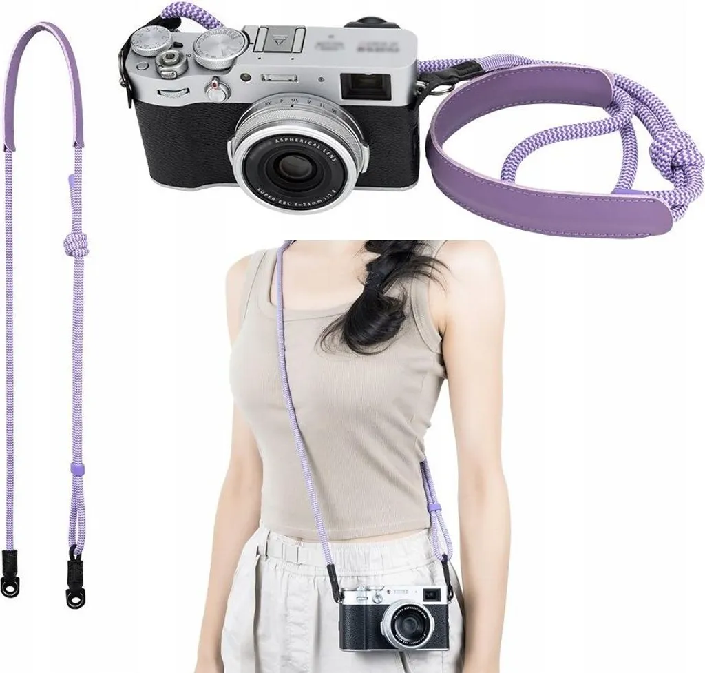 Courroie de Cou pour Appareil Photo Argentique et Numérique Coloris Violet