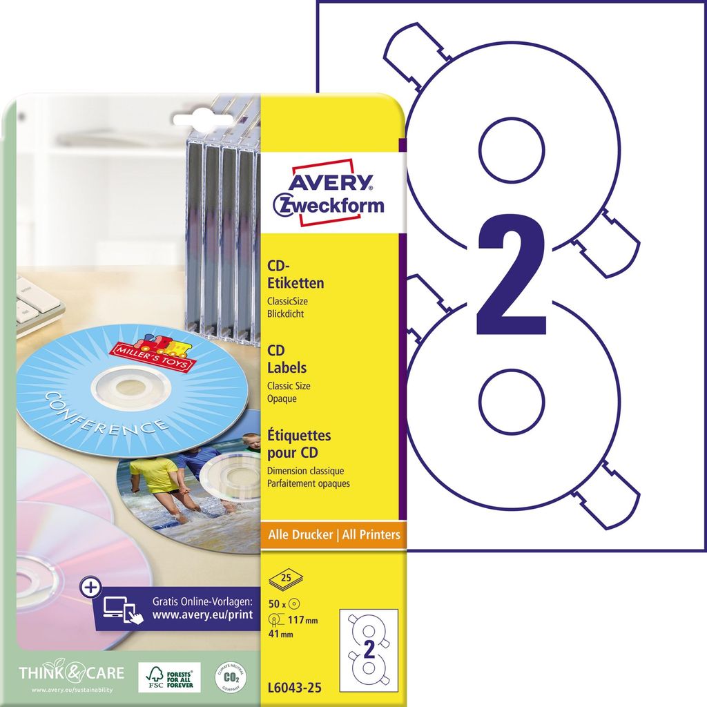Avery Zweckform L6043-25 CD-Etiketten, Ø 117 mm, 25 Produktbild 