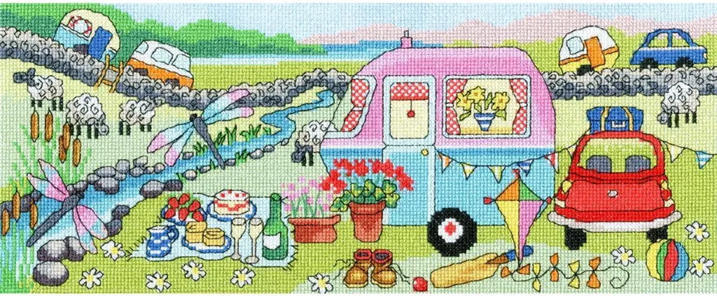 Kit Caravan Fun 37x15cm Bothy Threads XJR34 Toile Aida et Fils Couleur