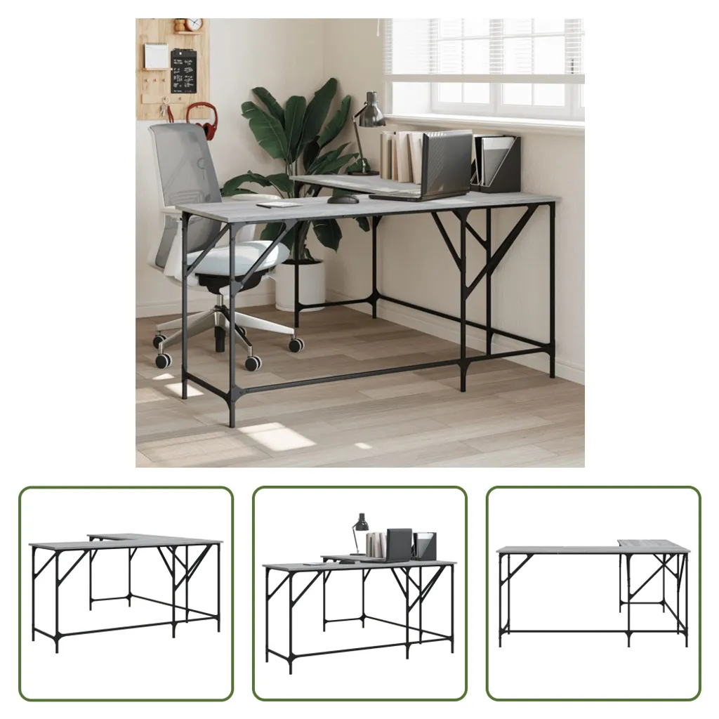 The Living Store Scrivania Grey Sonoma 149x149x75 cm Materiale a base di legno