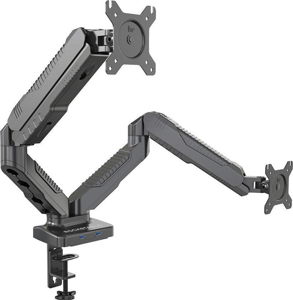 Rockstable Monitorarm, 13-27 Zoll Flat oder Curved Bildschirme, Monitorhalterung mit Gasdruckfeder max. 6kg pro Monitor, VESA 75x75/100x100, Schwarz