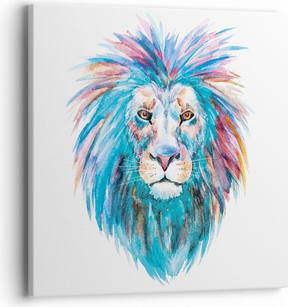 Bild auf Leinwand - Leinwandbild - Einteilig - Bunt Löwe Mähne - 40x40cm - Wand Bild - Wanddeko - Wandbilder - Leinwanddruck - Bilder - Wanddekor...