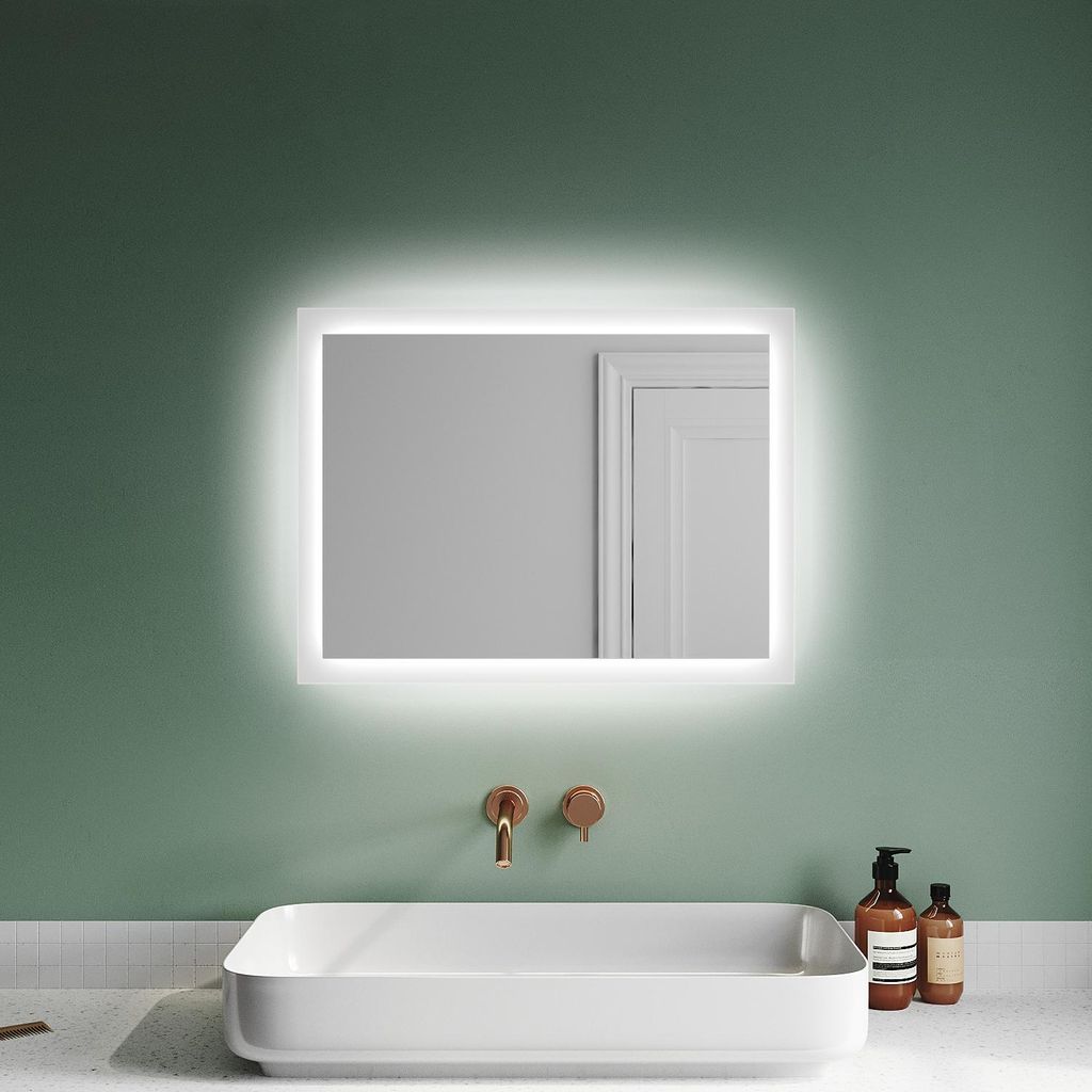 SONNI Badspiegel 60x50cm mit LED energiesparend Beleuchtung Produktbild 