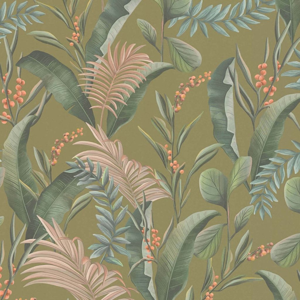 Profhome 394363-GU Blumen Tapete Floral matt grün beige orange 5,33 m2