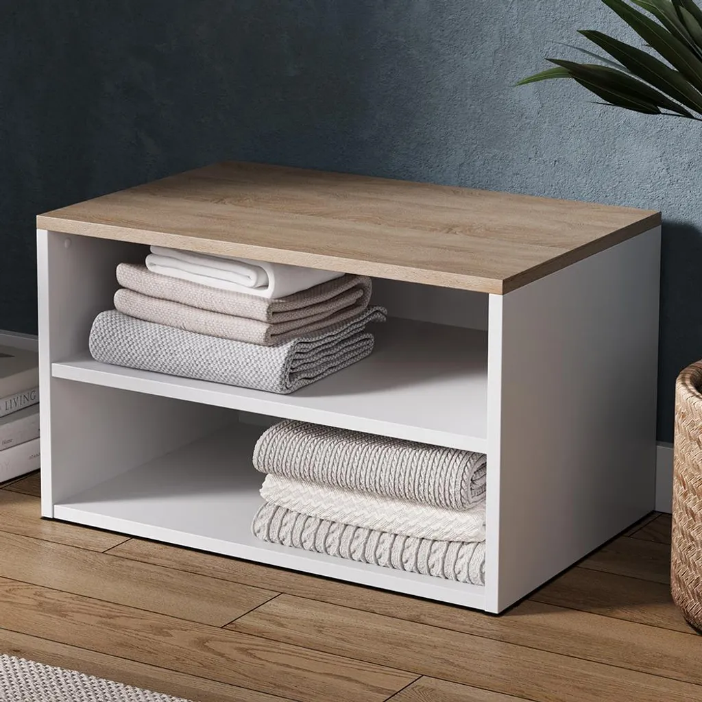 Commode 2 compartiments Vicco Betti 60x36cm - Finition Blanc et Sonoma