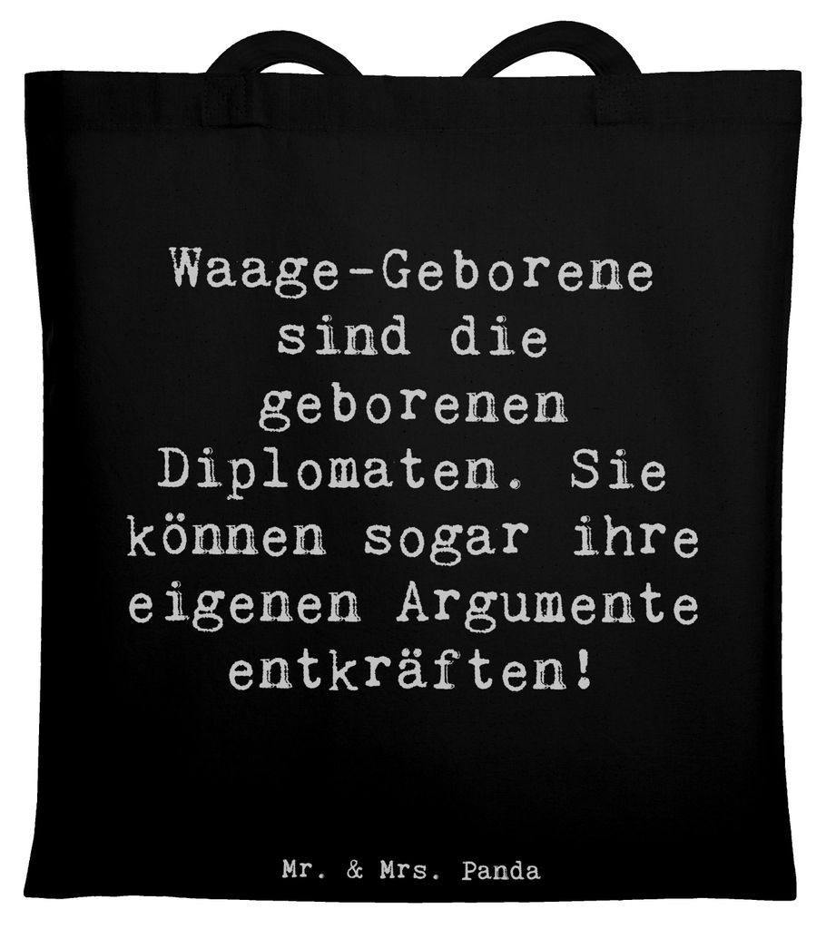 Mr. & Mrs. Panda Tote Bag Spruch Diplomatische Waage - Schwarz - Geschenk, Persönlich, stoff shopper, Geschenke Sternzeichen, Lebensausgleich, Sto...