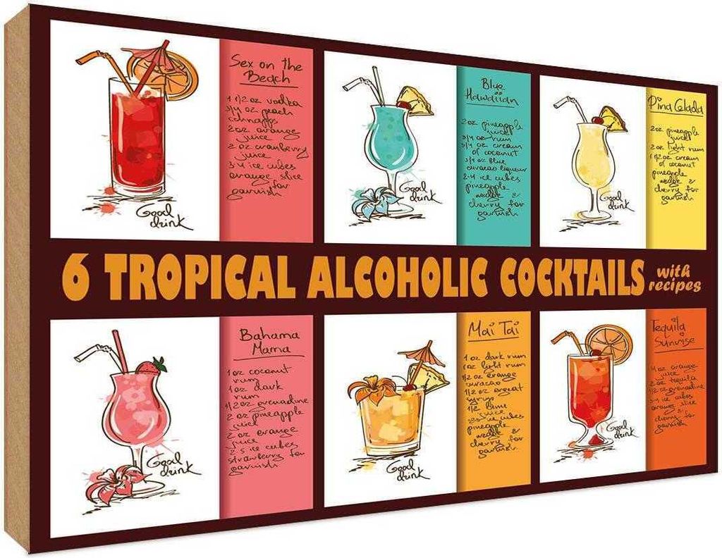 vianmo Holzschild 30x40 cm 6 tropical cocktails recipes Essen Trinken