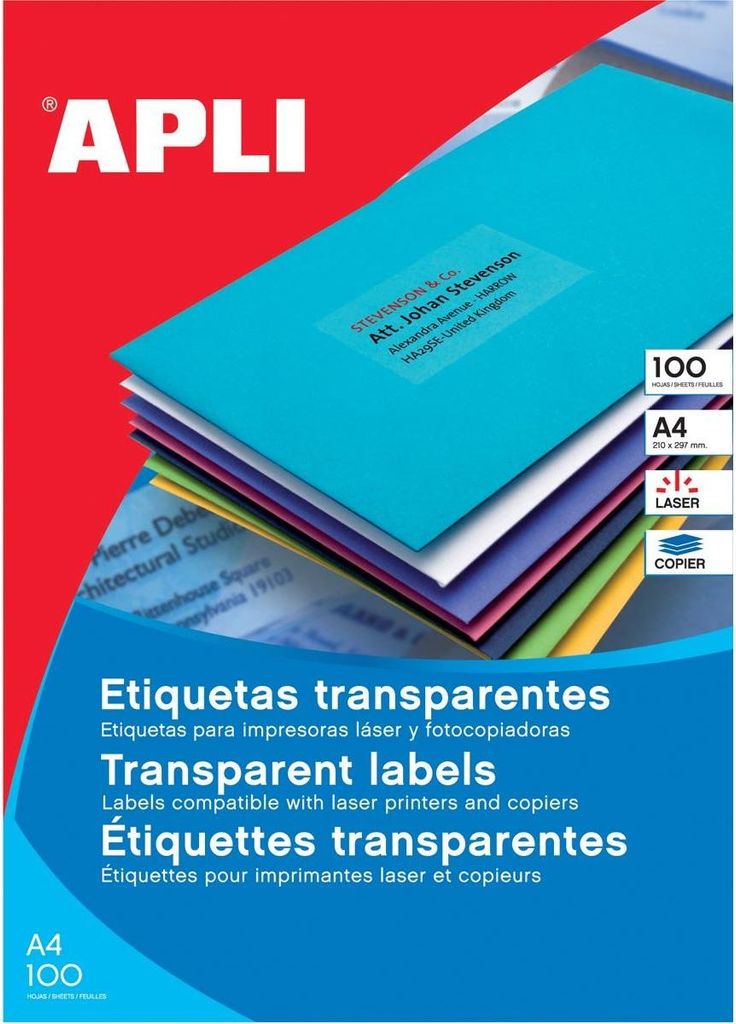 Apli – Transparente Etiketten, 70 x 37 mm (B x H), 480 Stück, 24 pro Blatt, Karton mit 20 Blatt