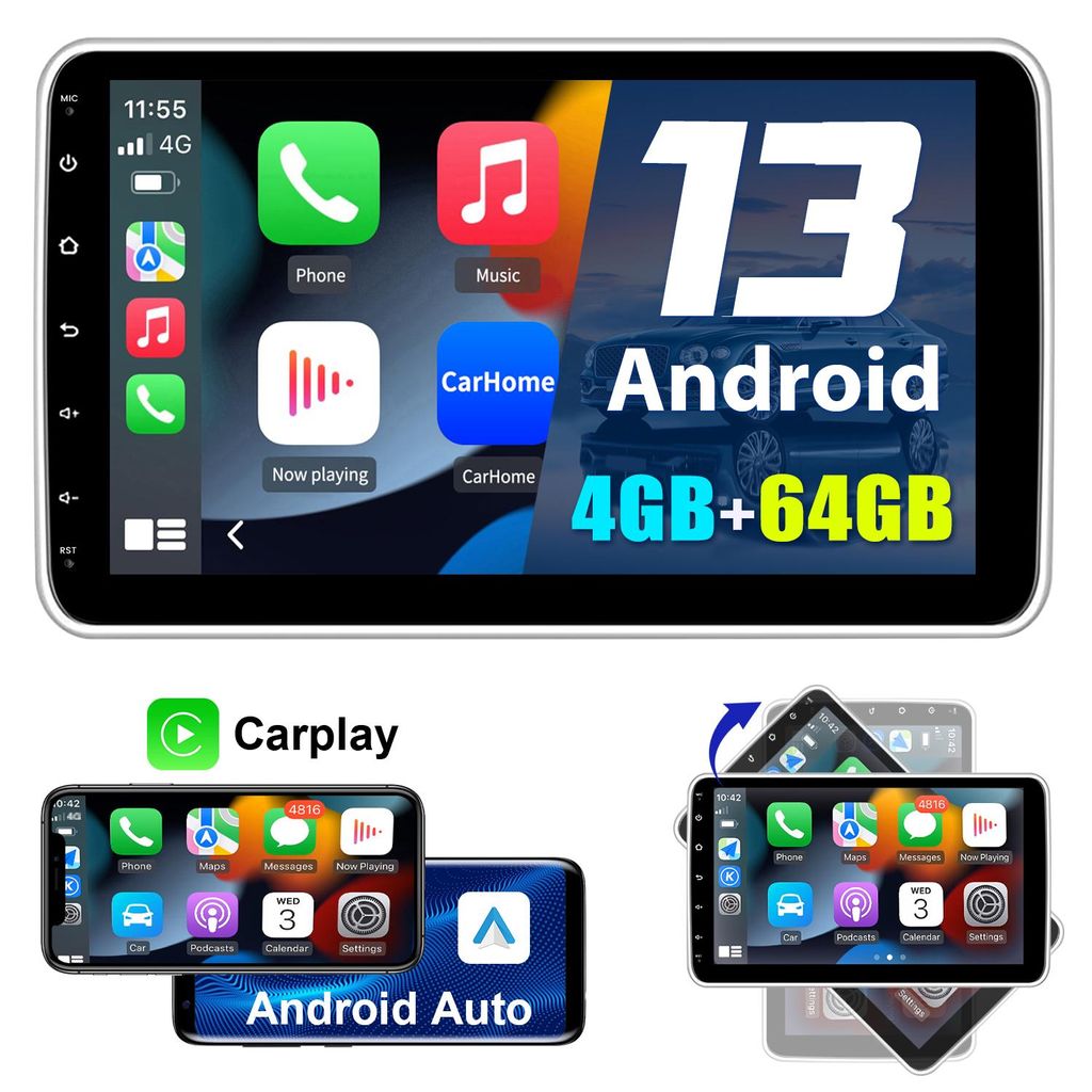 360° Drehbar Bildschirm 10zoll 4+64G Android13 Carplay Produktbild 