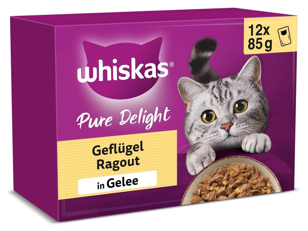 WHISKAS PURE DELIGHT Nassfutter in Gelee 12 x 85g Geflügel Produktbild 