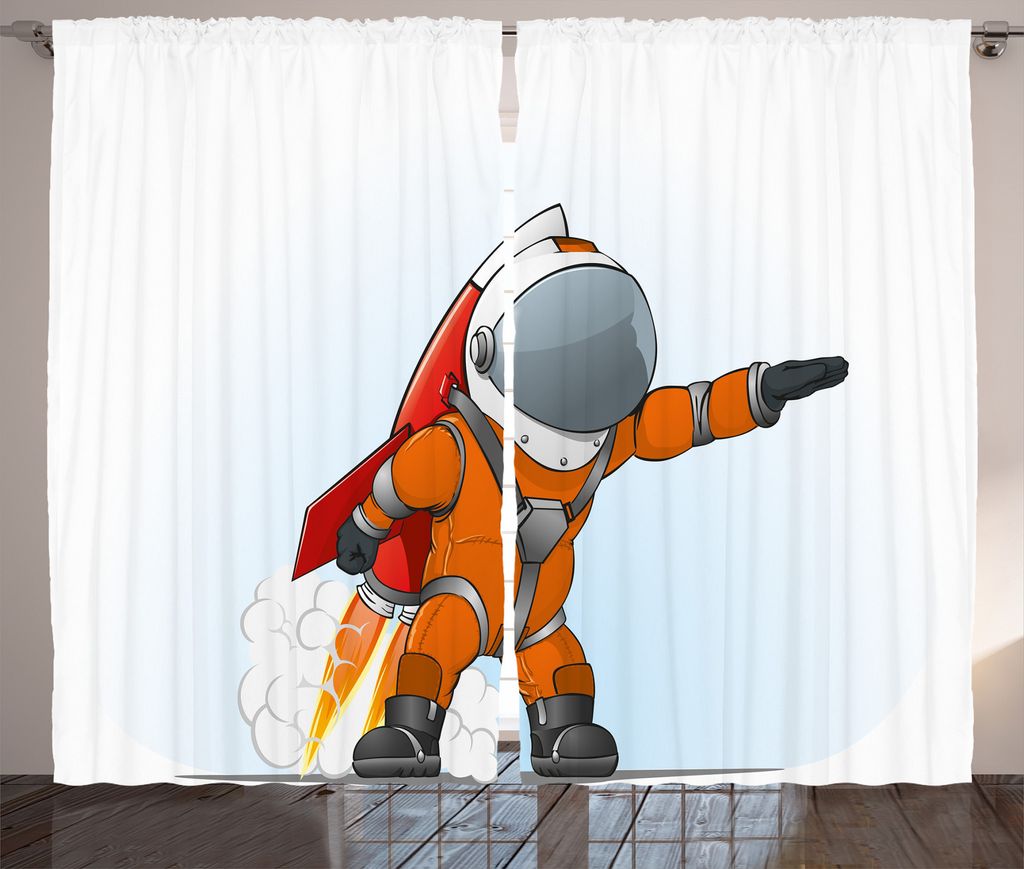 ABAKUHAUS Platz Rustikaler Gardine, Astronaut Galaxy Journey, Schlafzimmer Kräuselband Vorhang mit Schlaufen und Haken, 280 x 225 cm, Orange Grau Rot
