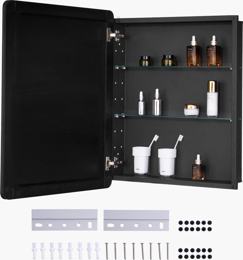 VEVOR Spiegelschrank, verspiegelter Medizinschrank, Medikamentenschrank (662 x 135 x 762 mm) für Badezimmer, Einbau- und Wandmontage