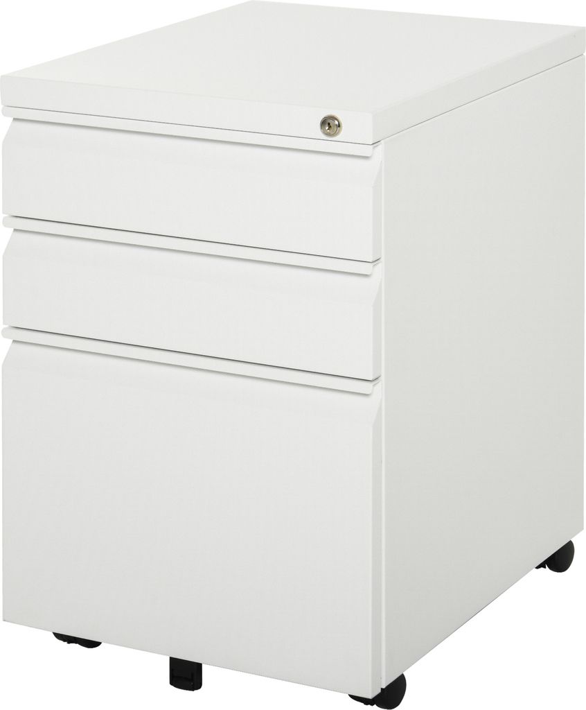 Vinsetto Aktenschrank Büroschrank mit Rädern Bürocontainer mit konkavem Griff Rollcontainer mit 3 Schubladen für Home-Office Stahl Weiß 39 x 4...