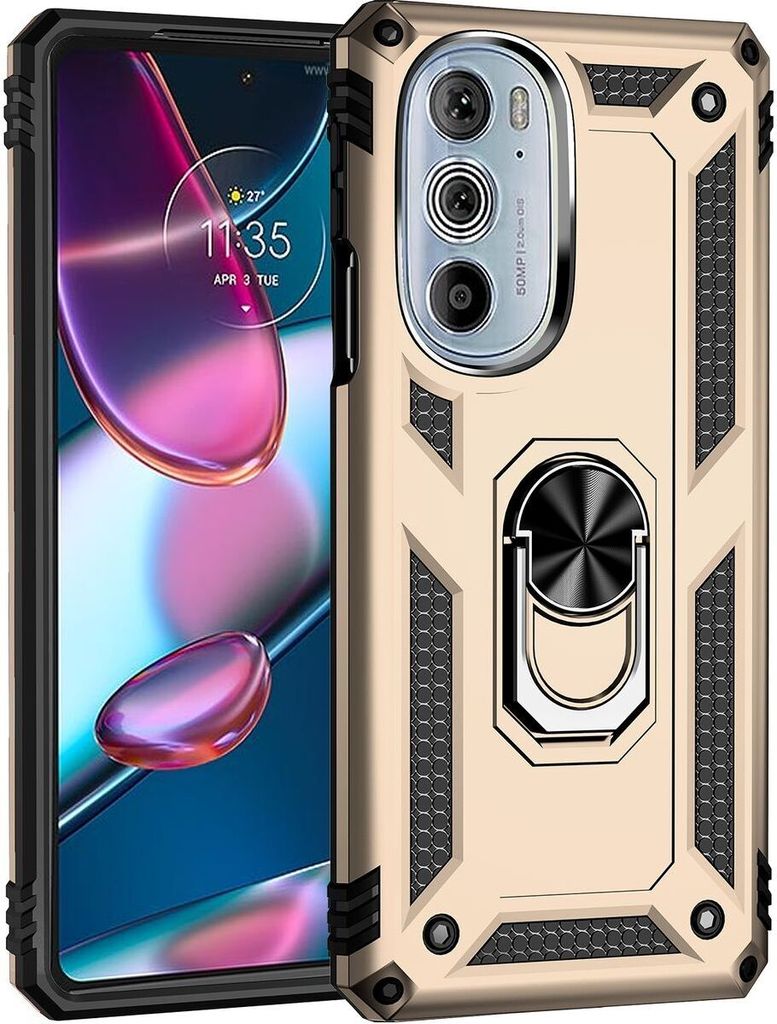 Mobigear Armor Ring Motorola Edge 30 Pro Hülle Hardcase Backcover Stoßfest mit Ringhalter - Gold