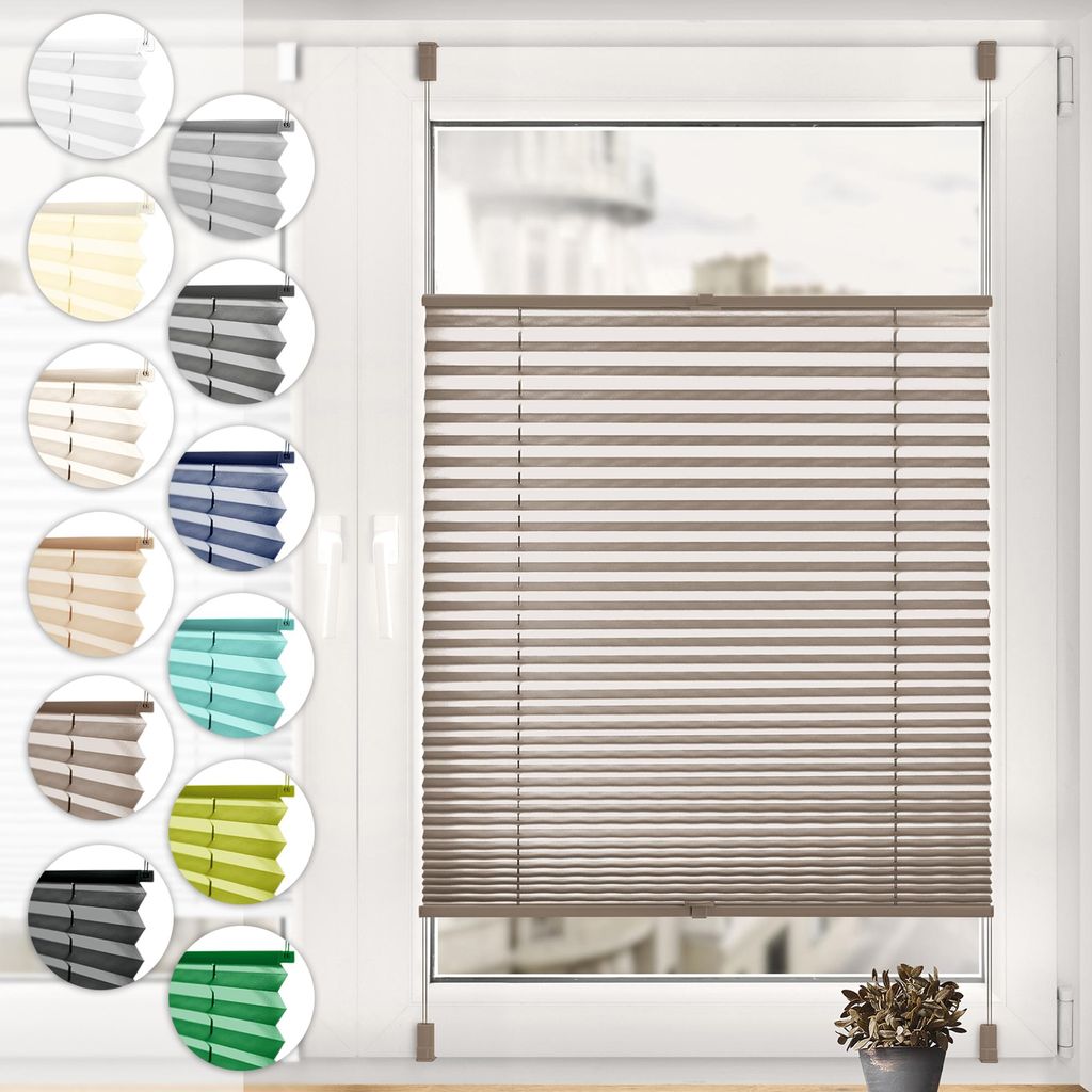 Sonello Plissee Klemmfix ohne Bohren 60cm x 200cm Braun Faltrollo Plisseerollo Jalousie für Tür & Fenster Blickdicht Sichtschutz Sonnenschutz Fer...
