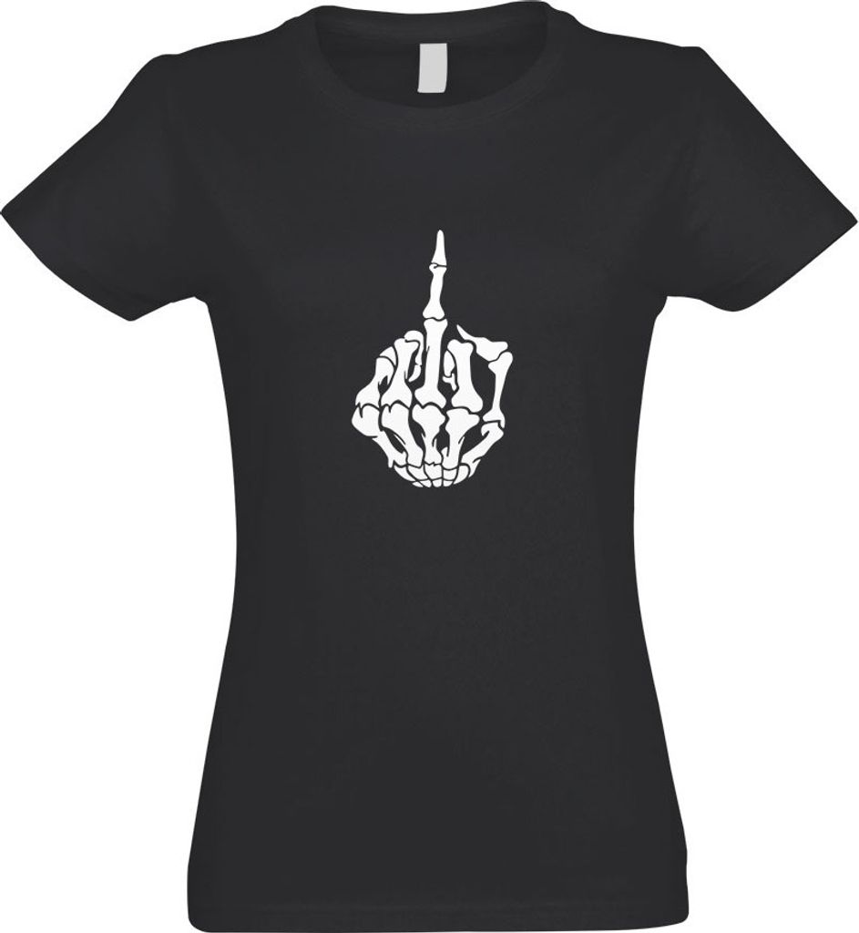 Kiwistar - T-Shirt tailliert - Damen - Graphit - Mittelfinger Skelett Hand - mit Motiv Bedruckt - Funshirt Design - Sport - Freizeit - Damen - S