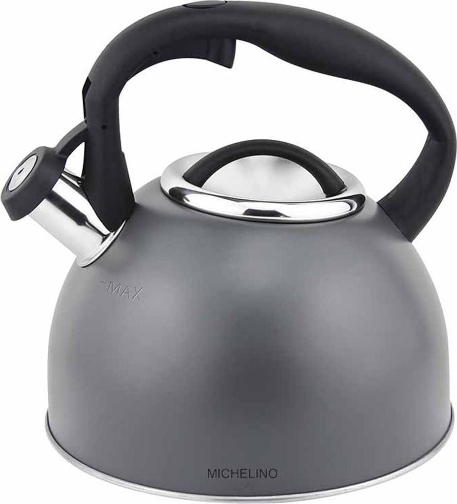 MICHELINO 2,5 Liter Edelstahl Flötenkessel Teekessel Kessel GRAU 11401
