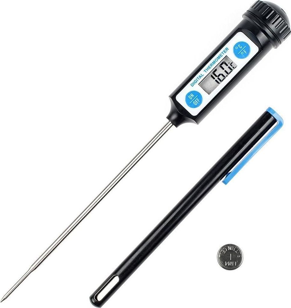 Kochthermometer, Küchenthermometer, digitales Digitalthermometer mit langer Sonde und LCD-Display – Schwarz