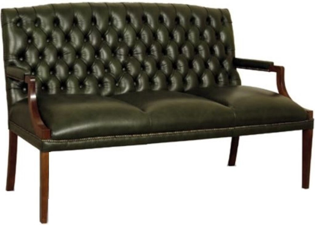 Casa Padrino Chesterfield 3er Sitzbank mit Armlehnen Dunkelgrün / Dunkelbraun 180 x 60 x H. 100 cm - Echtleder Möbel
