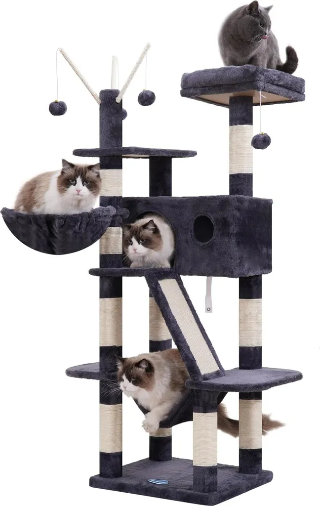 Grand Arbre à Chat avec Niche - Mobilier de Jeu Multilevel Gris Fumé