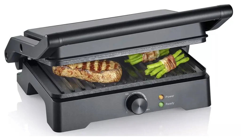 Gril de Contact 1800W Ouverture Complète Severin Noir 28x17 cm Multi-Usage