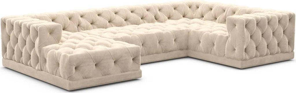 Samtstoff U-Form XL Wohnlandschaft Meliva Creme Links