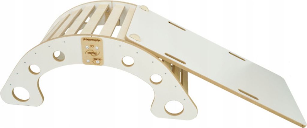 Skyline Kletterbogen Klettergerüste Kletterdreieck Baby Kletterwippe Holzbogen für Kinder Montessori Klappbar Rutsche, mod.B, 100x50x43cm, Weiß