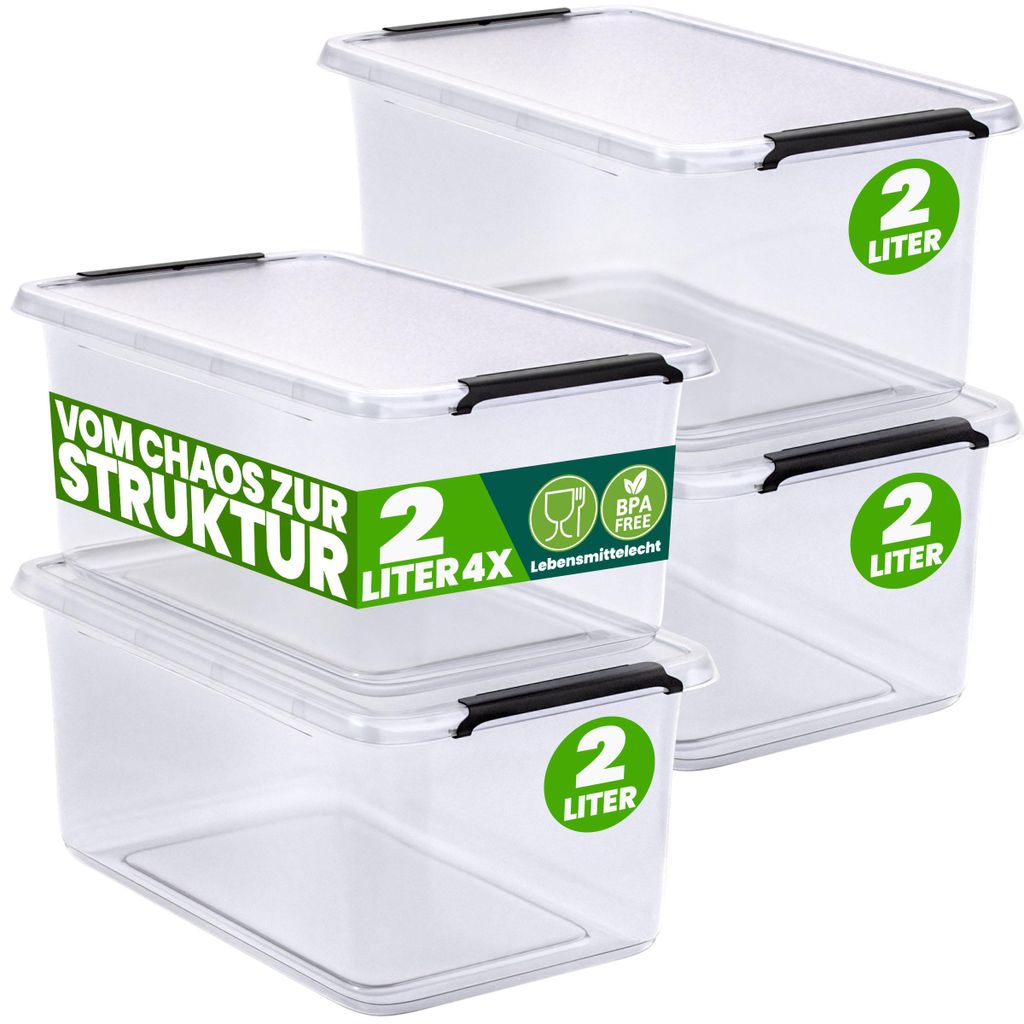 DEUBA® 4x Aufbewahrungsbox mit Deckel 2L Box Kunststoff Produktbild 