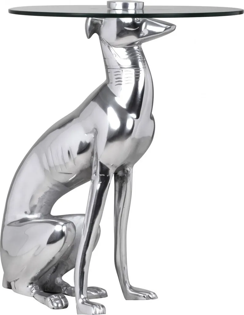 Bout de Canapé Chien pour Salon Table Décorative Argentée Ronde 50 cm