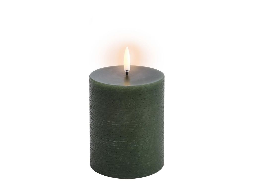 UYUNI LIGHTING Pillar LED-Kerze Rustic olive green 20,3cm