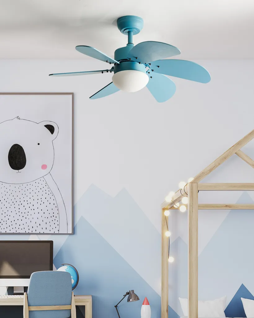 Ventilateur de plafond pour chambre ou salon scandinave bleu pastel