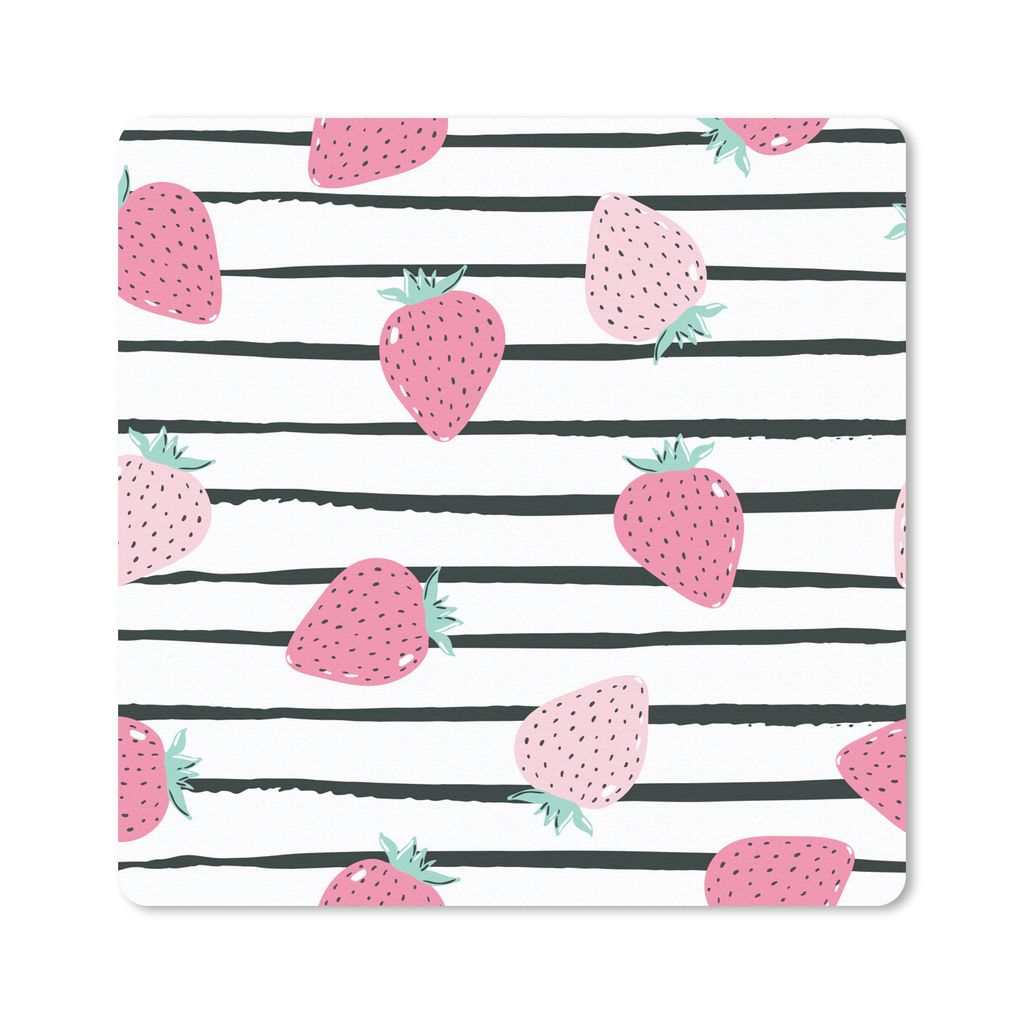 MuchoWow Mauspad Mousepad Sommerlich - Erdbeeren - Rosa - Streifen 30x30 cm - Mousepads - Maus Mat - Pad - Mausunterlage - Gaming