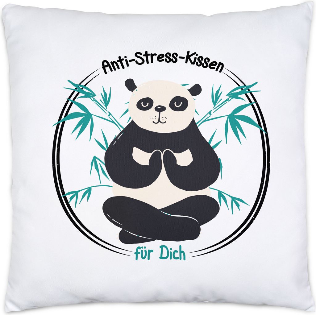 Anti-Stress Kissen inkl. Füllung Meditation Lustig Spruch Ironie Panda Bär Geschenk-Idee Bürokollegen Chillen Yoga