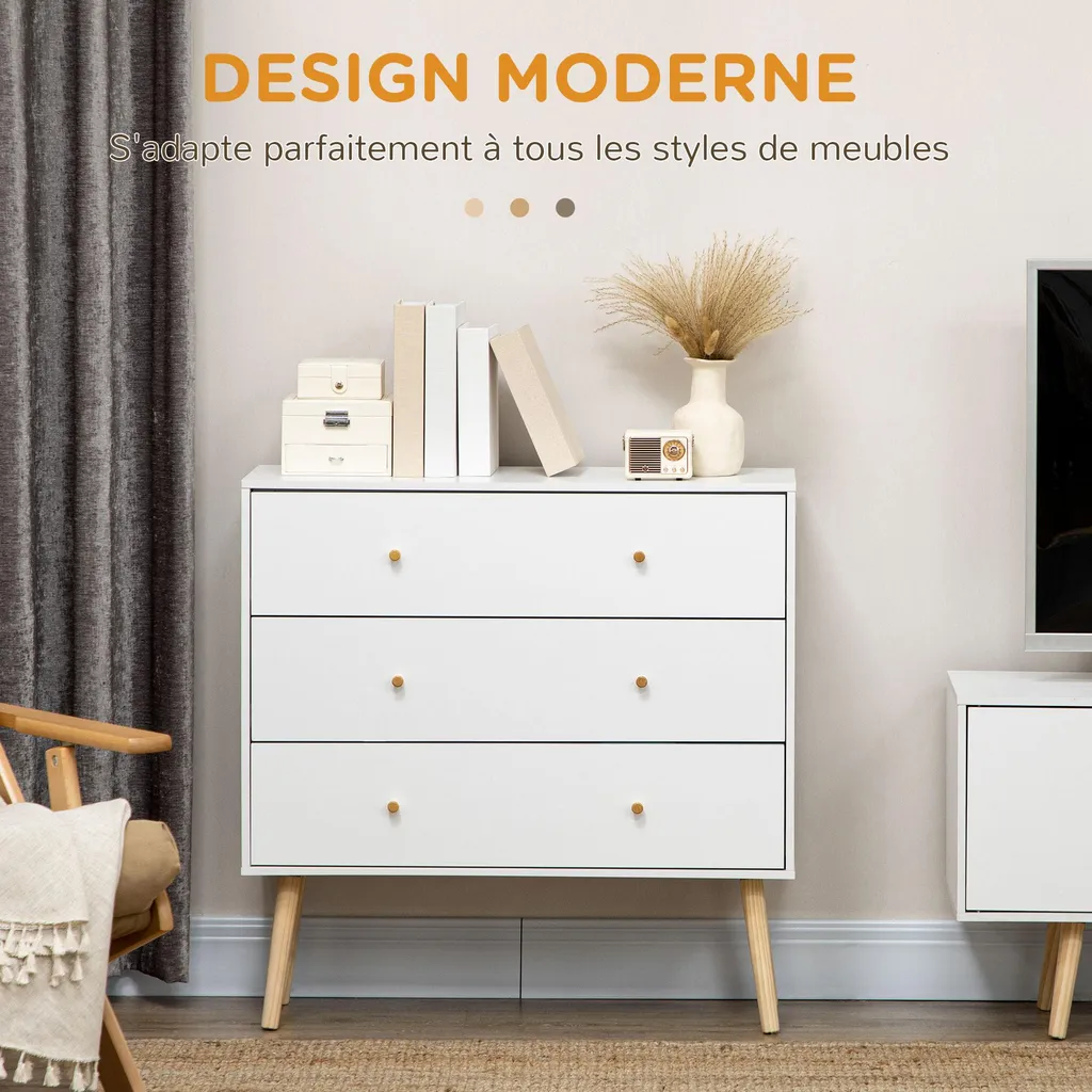 Commode de chambre blanche gain de place pour ranger le linge - 3