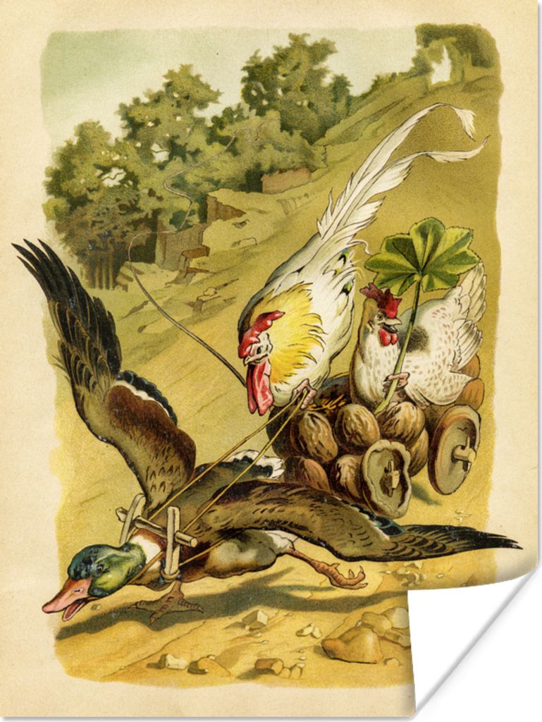MuchoWow Poster Vintage-Illustration einer Ente und Hühner 90x120 cm - Wohnzimmer