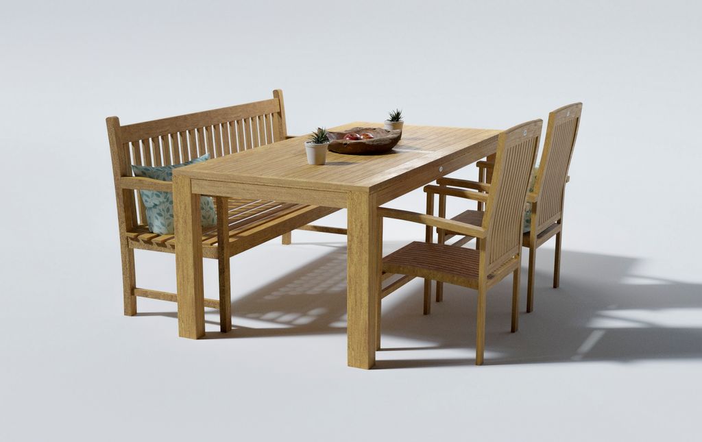 Teak Gartensitzgruppe Teakholz 2xSessel Tisch 180 cm Bank Gartenmöbel Esszimmer