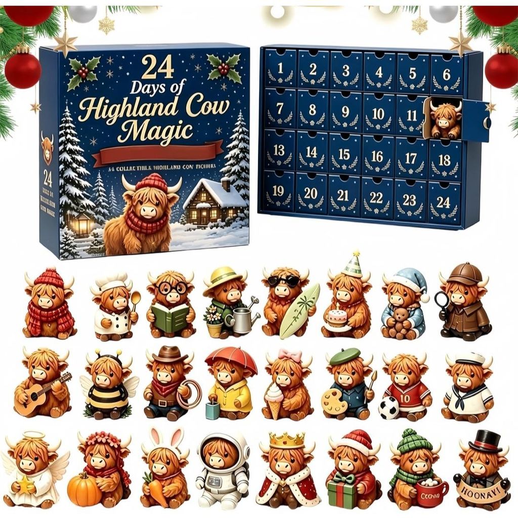 3D Highland Cow Adventskalender mit 24 Figuren, Produktbild 