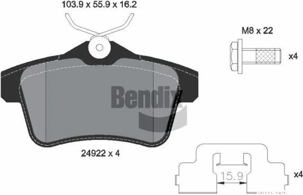 Jeu de plaquettes de frein BENDIX BPD1572 pour DS5 - OE 1623180880