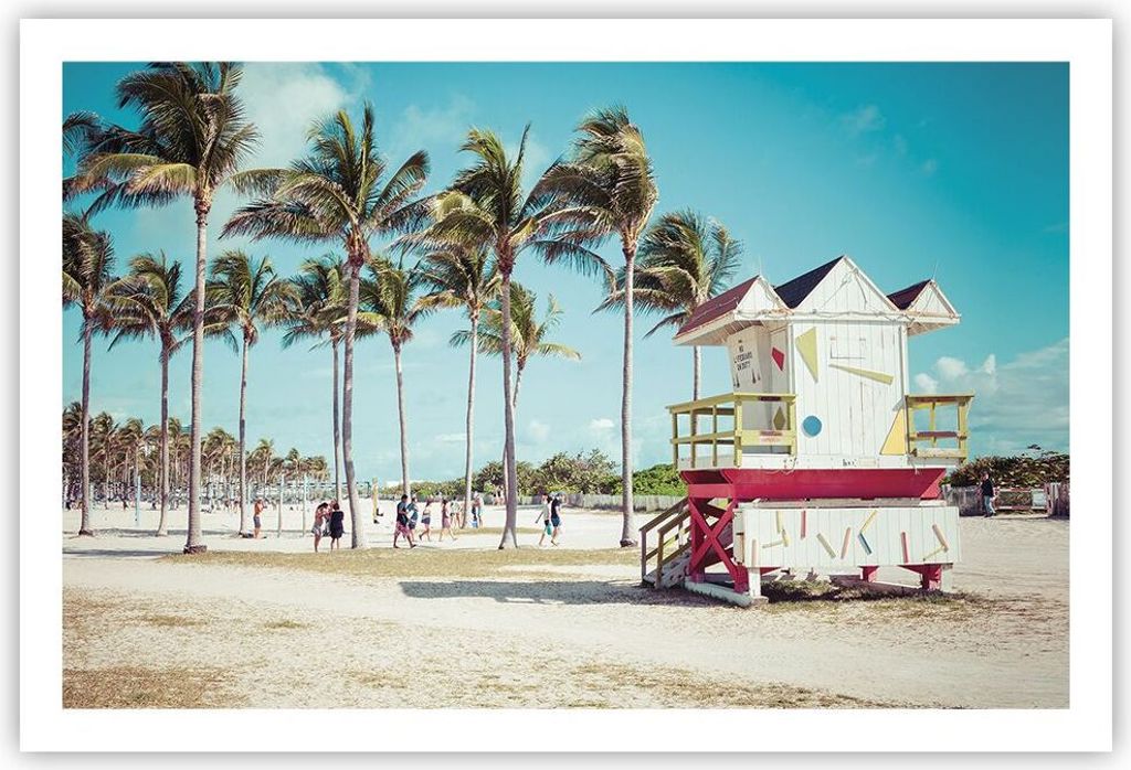 Poster - Poster ohne Rahmen - Strand Miami Florida - 91,5x61 cm - Wand Bild - Wanddeko - Wandbilder - Kunstposter - Wandposter - Bilder - Kunstdruc...