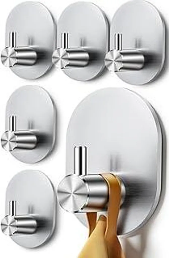 Set 6 Ganci Portasciugamani Adesivi in Acciaio Inox Extra Forti No Fori