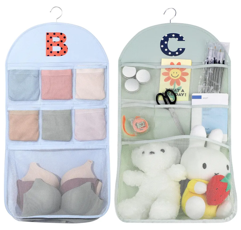 Rangement peluches mural ou porte pour chambre enfant lot de 2 pastels