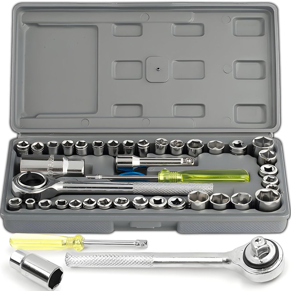A tool set in an open case.