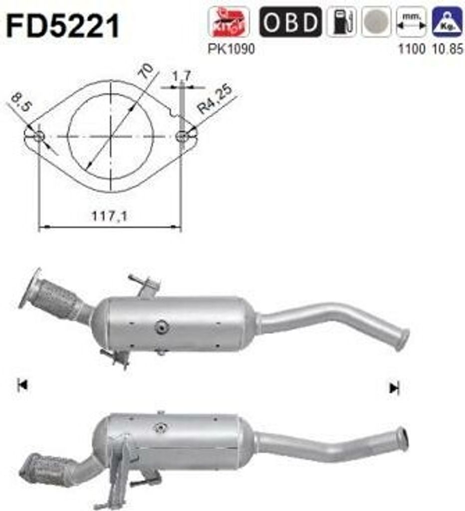AS FD5221 Dieselpartikelfilter Rußpartikelfilter DPF für OPEL Movano B Kastenwagen (X62) Euro 5 Abgasanlage Diesel